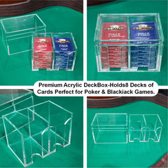 Clear Acrylic Poker Card Storage Rack | 8-Deck Dual Compartment with Lid