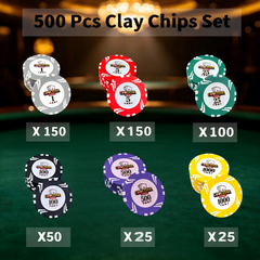 Coolstar Silver 500PCS Clay Poker Chip Set Aluminum Case 10 Trays 50 Each 1-1000 Values Cards Dice Buttons Tournament Play