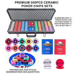 500pc Professional Ceramic Poker Chip Set - Black Metal Case