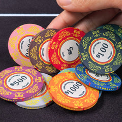Classic Ceramic Poker Chips - 10 Denomination Casino Tournament Chip