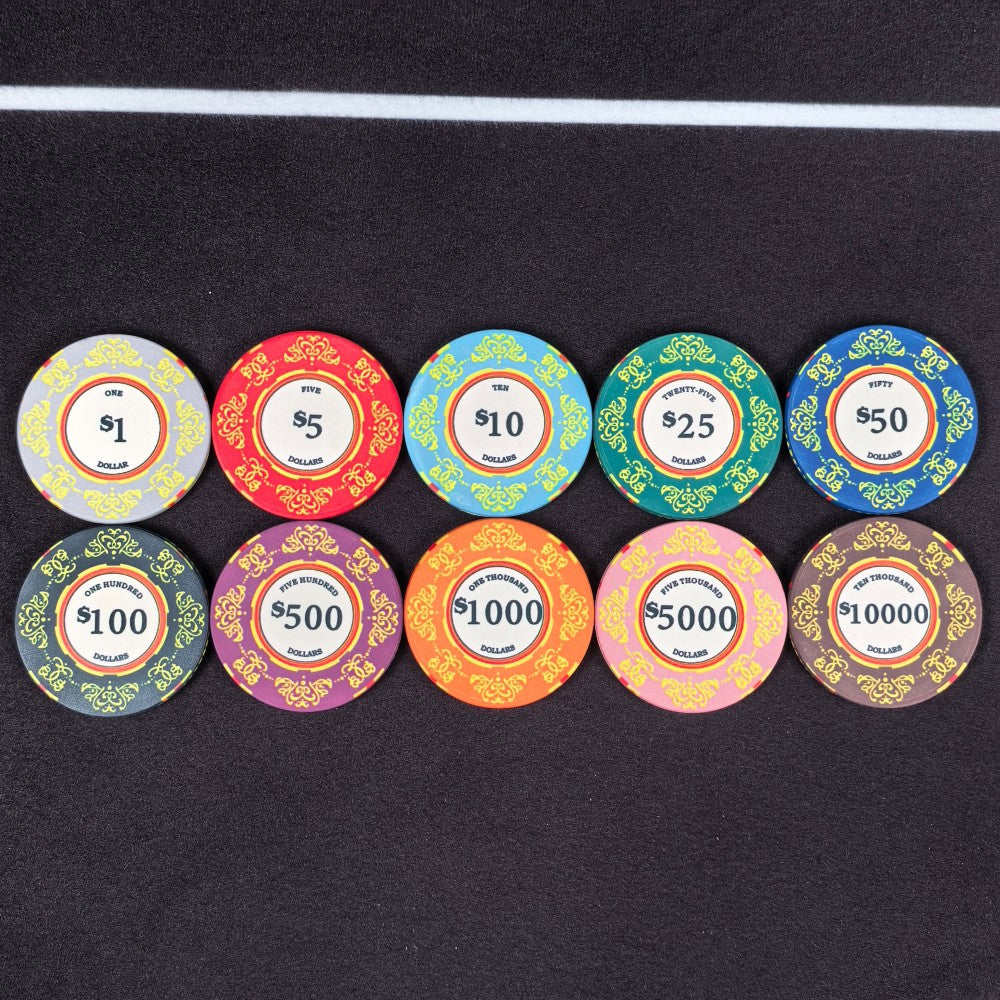 Classic Ceramic Poker Chips - 10 Denomination Casino Tournament Chip