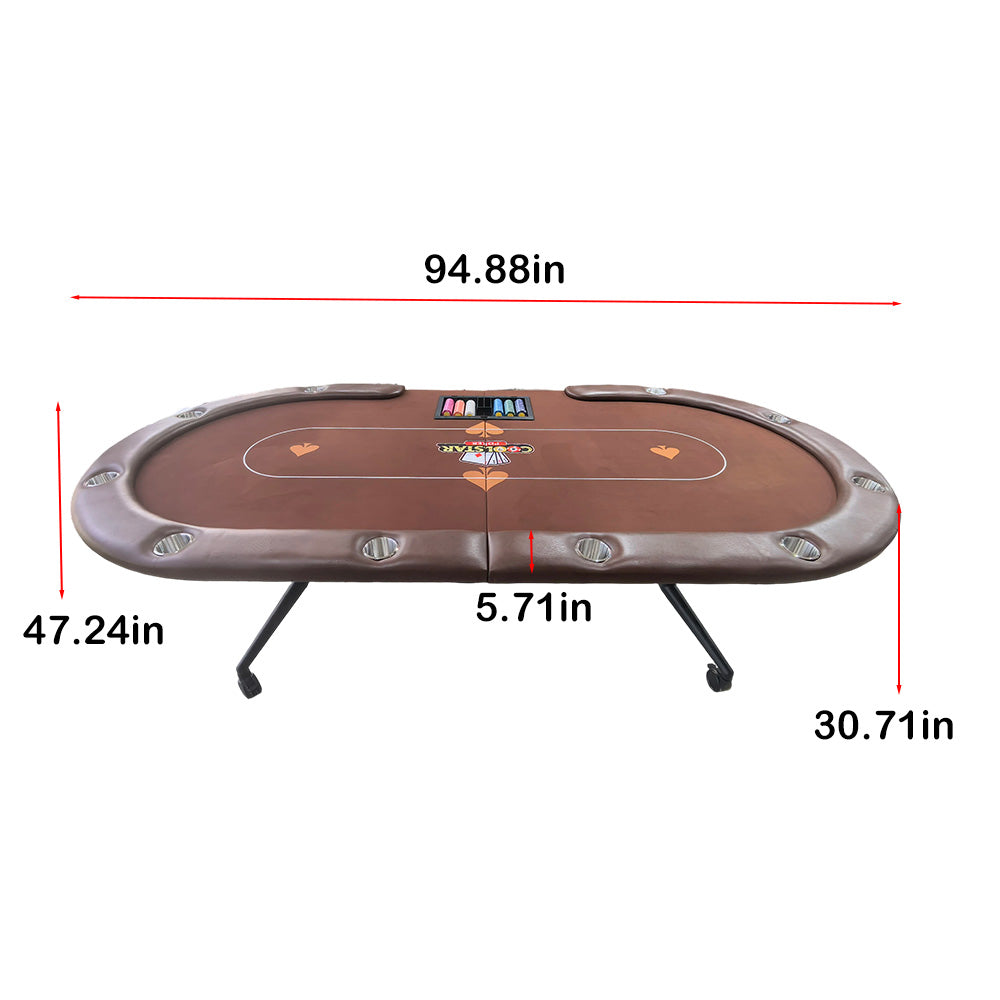 95" Folding Poker Table with Locking Wheels - 10 Player Pro