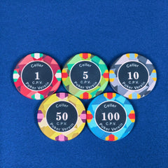 Club Style Ceramic Poker Chips - Faceted Edge 5 Denomination