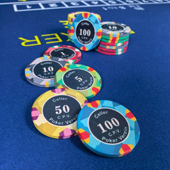 Club Style Ceramic Poker Chips - Faceted Edge 5 Denomination