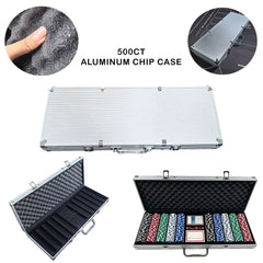 Coolstar Silver 500PCS Clay Poker Chip Set Aluminum Case 10 Trays 50 Each 1-1000 Values Cards Dice Buttons Tournament Play