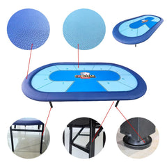 95" Folding Poker Table - 10 Player Blue Casino Speed Cloth