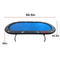 84" Folding Poker Table - 10 Player Blue Casino Speed Top