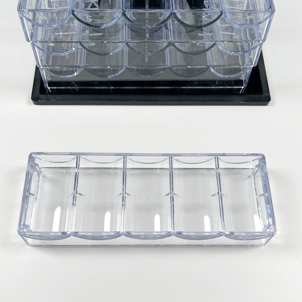 Clear Acrylic Poker Chip Tray | 5-Row 100-Chip Capacity, No Lid