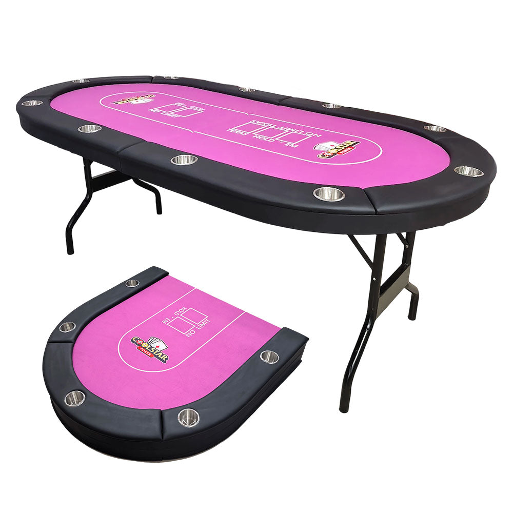 Foldable 10-Player Poker Table – Pink Felt, Padded Rail