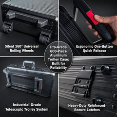 Rolling Aluminum Poker Chip Case - 600/1000ct Trolley Suitcase