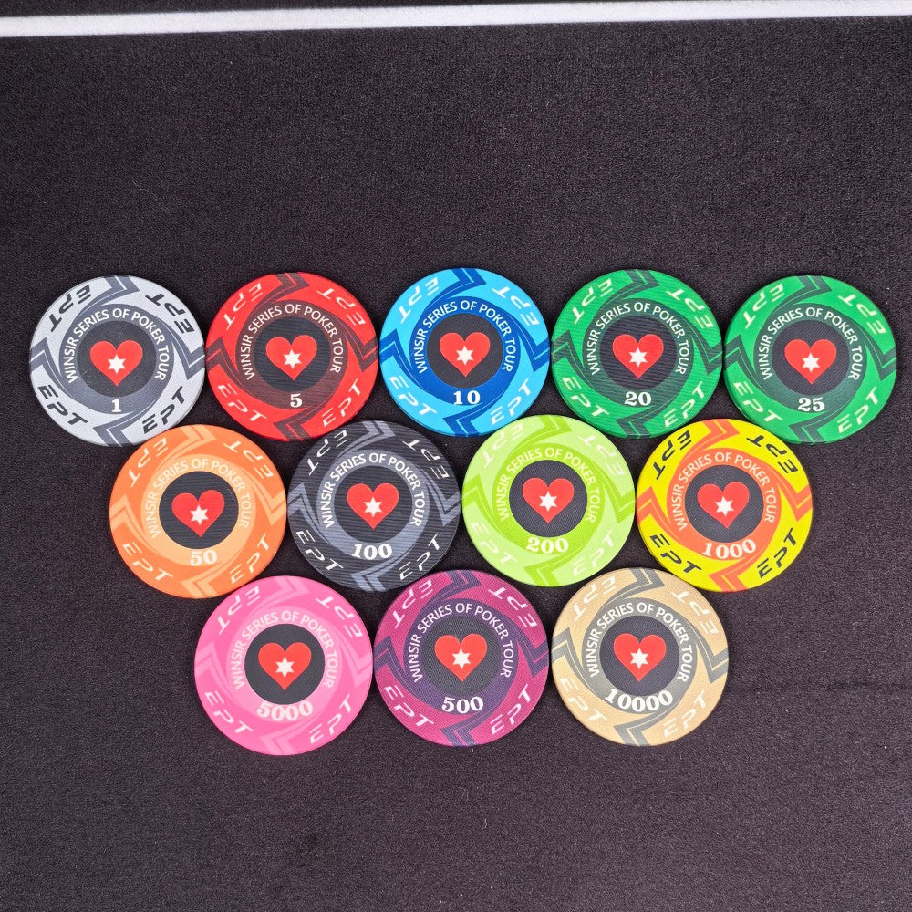 EPT Style Poker Tournament Chips - 11 Denomination Ceramic Set