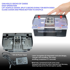 Professional Casino Automatic Card Shuffler | Electric 2-Deck Shuffling Machine