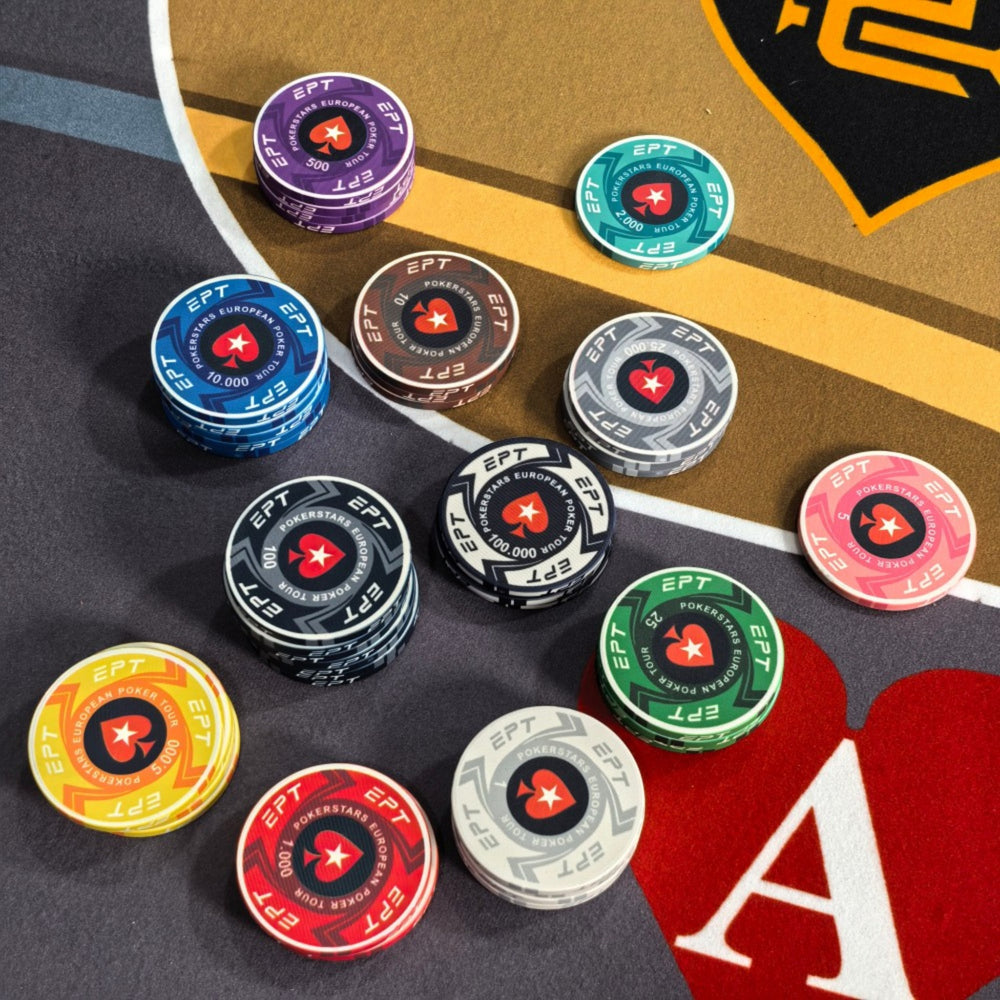 39mm EPT White Ring Ceramic Poker Chips | 25pcs/Roll Casino Grade