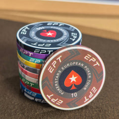 39mm EPT White Ring Ceramic Poker Chips | 25pcs/Roll Casino Grade