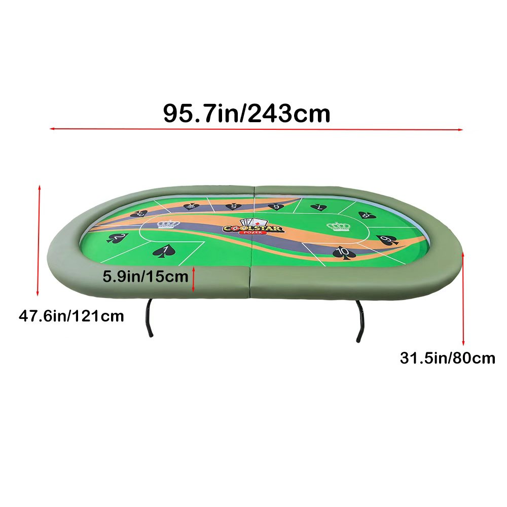 95.7" Foldable 10-Player Poker Table with LED Lights – Casino Grade