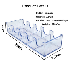 100-Chip Clear Acrylic Poker Chip Tray | 5-Row Casino Organizer