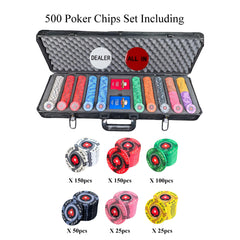 500pc Professional Ceramic Poker Chip Set - Black Metal Case