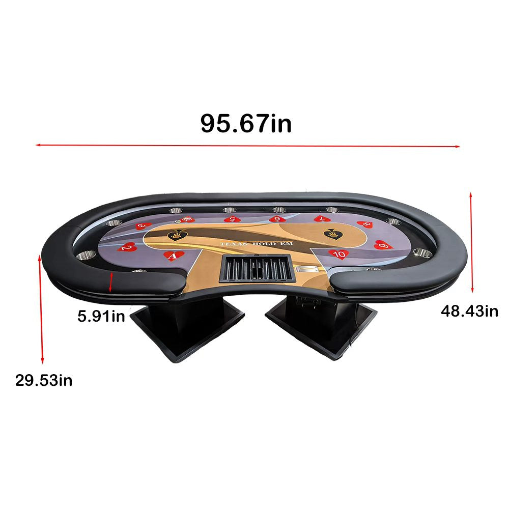 96" Professional LED Poker Table - 10 Player VIP Security Top