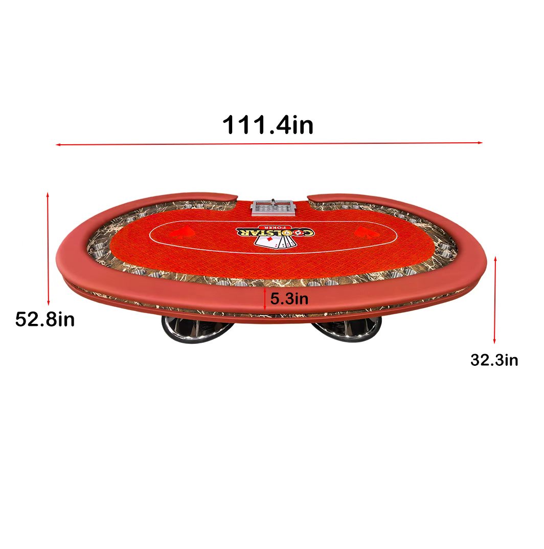 111" Professional Luxury Poker Table - 10 Player Red VIP