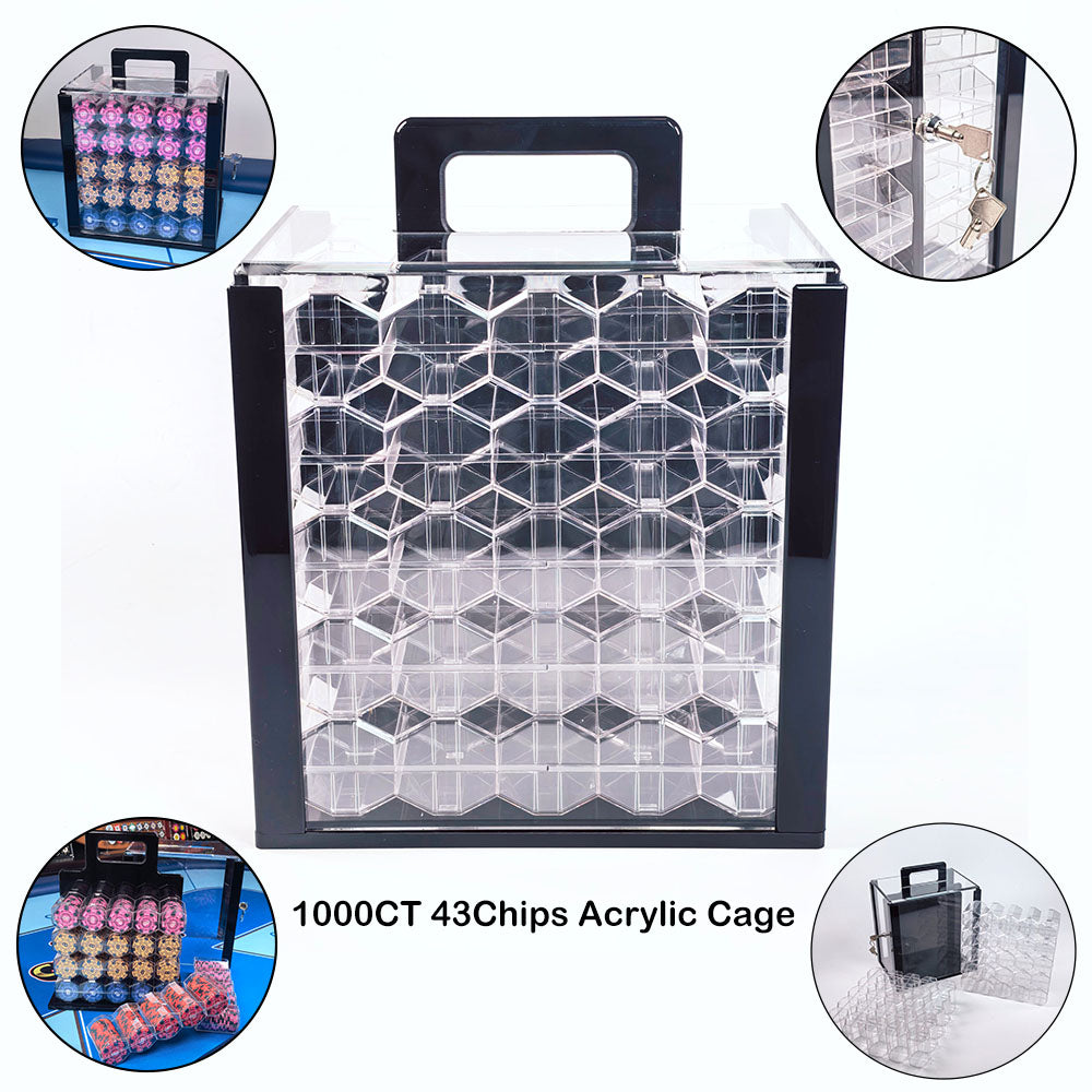 Professional 1000-Chip Acrylic Security Cage — Fits 40mm & 43mm Chips