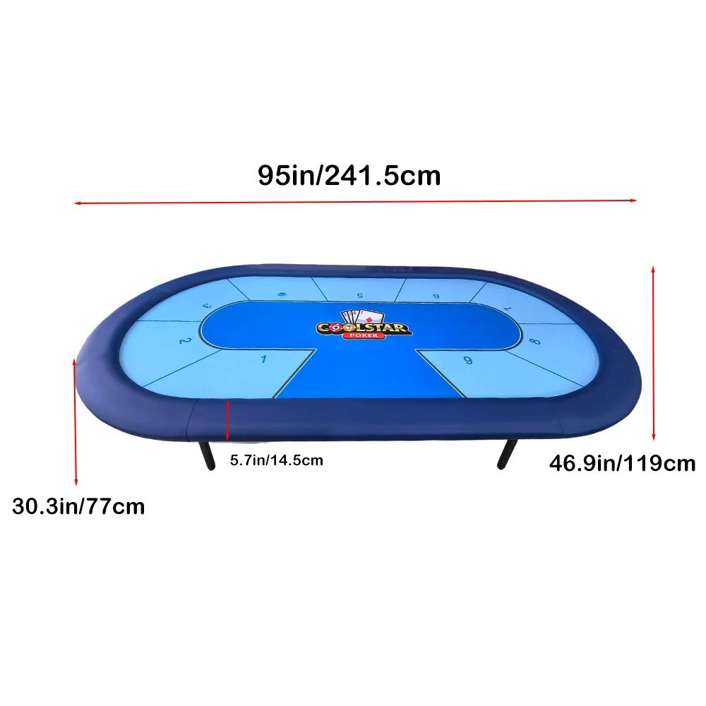 95" Folding Poker Table - 10 Player Blue Casino Speed Cloth