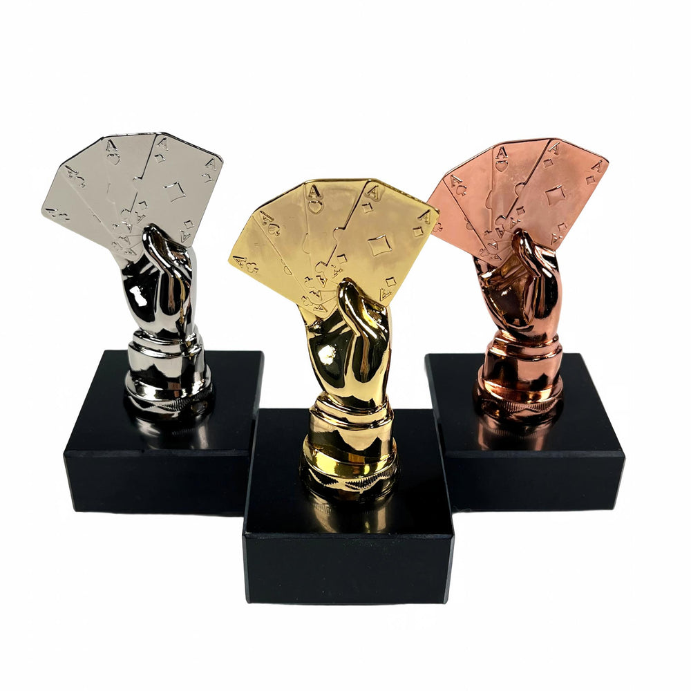 Premium Poker Trophy Full Set of 3 - Gold, Silver & Bronze