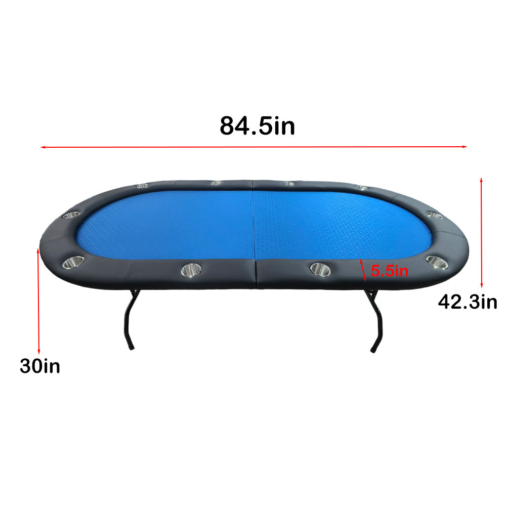 84" Folding Poker Table - 10 Player Blue Casino Speed Top
