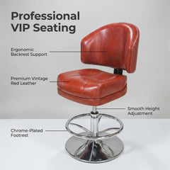 Adjustable Vintage Red Leather Casino Poker Chair - VIP Stool